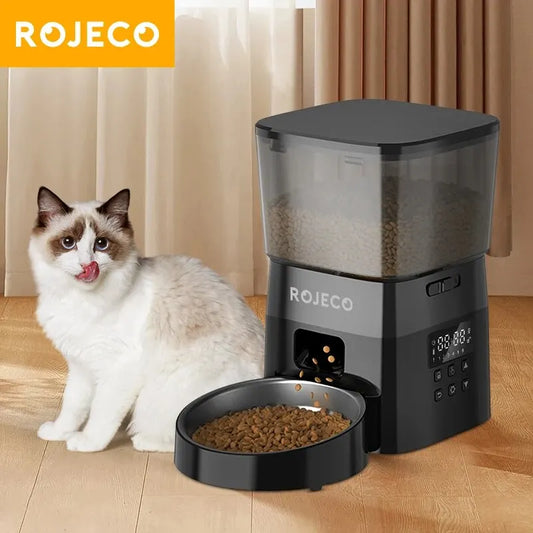 ROJECO Distributeur automatique de nourriture pour animaux de compagnie Version à bouton Distributeur automatique de nourriture pour chat et chien